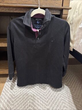 Tailorbyrd Black Long Sleeve Polo with Plum Accent
